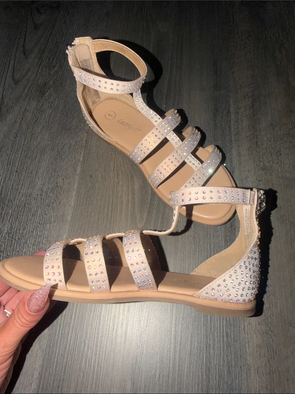 Cat & Jack Blush Jeweled Back-Zip Sandals